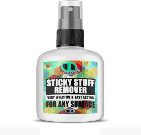 Sticky Stuff Remover Spray used chewing gum, sticky labels, tar, glue, wax, wood, glass, metal, tiles, painted surfaces, grease, crayon & much more (30ml Spray)