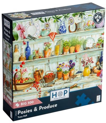 The House of Puzzles - Posies & Produce Jigsaw - Big 500 Piece Jigsaws For Adults, Extra Large Pieces, Artist Illustrated, Scenic Landscape, Deluxe Puzzle Gifts