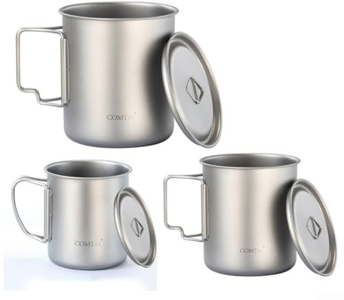 Oceanlend Tasse de camping en titane, légère avec poignée pliable, design de marques de volume, pour le camping en plein air (300 ml + 450 ml + 750 ml)