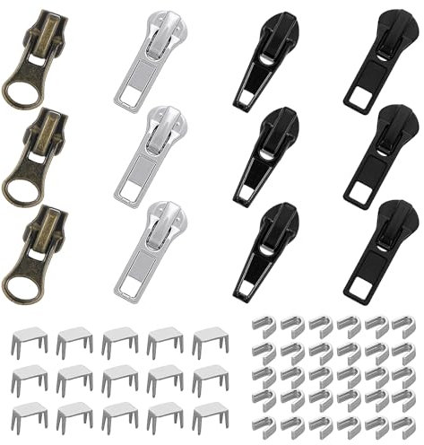 57 Stück Reißverschluss Zipper Reparatur Set, 5 Metall Reissverschluss Reparatur Set, ReißVerschluss Schieber, Reißverschluss Zipper, Ersatz Zipper für Jacken, Taschen, Mantel, Schlafsack