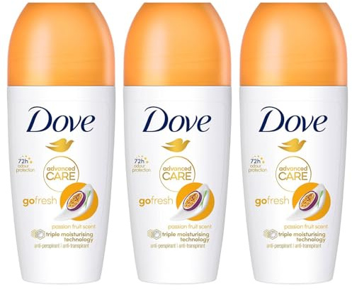 Dove Deodorant Roll On Advance Care Go Fresh Passion Fruit Scent 72H Odour Protection Anti-Transpirant and Anti-Perspirant for Women with Triple Moisturising Technology 50ml, 3 Pack