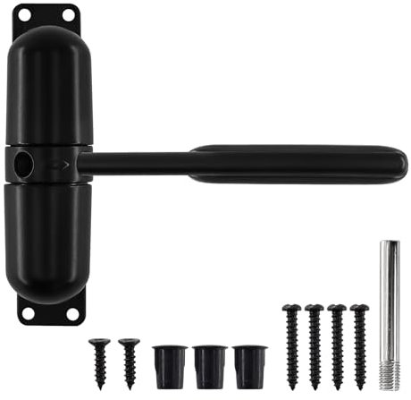 BEASAFY Chiudiporta, chiudiporta automatico, nero a molla, chiudiporta regolabile, porta interna con 6 viti e asta di regolazione, chiudiporta per casa, ufficio, cancello da giardino