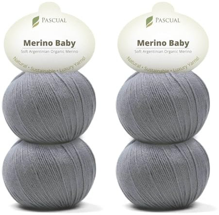 PASCUALI Merino Baby|Strickwolle aus 100% Schurwolle aus Merino, Merinowolle zum Stricken und Häkeln, SET: 4 Knäuel - 200 g, Farbe: Stein 301
