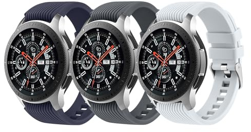 AK Pack 3 22mm Silicone Strap for Samsung Galaxy Watch 46mm /Galaxy Watch 3 45mm /Gear S3 Frontier/Classic, Soft Silicone Sport Wristband Replacement Straps For Men Women (Light Gray+Dark Gray+Blue)