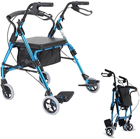 Rollator Pieghevole Rollator Walkers Rollator Pieghevole Per Impieghi Gravosi Con Sedile E Freni E Ruote Da 6 Pollici, Anziani/Uomini Alti Blu Rolling Walking Mobility Aid, Carico 242 Libbre, Interno