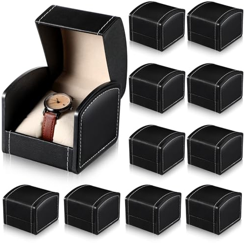 Tondiamo 10 Pack Single Watch Case PU Leather Watch Travel Case with Pillow Cushion Black Wristwatch Display Holder Organizer for Women and Men