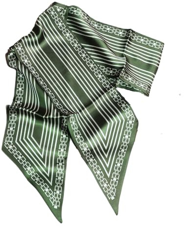 GIMIRO Écharpe en Satin, 148 x 13 cm, Motif Géométrique Damier, Double Couche, Polyester, Marron et Blanc (Chaîne verte)