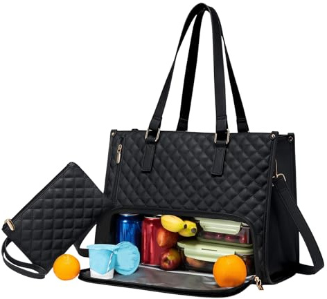 2 In 1 Lunch Taschen Kombination, Auslaufsichere Isolierte Lunchbag, Wiederverwendbare Tragetasche mit Lunch Fach, Picknick Tasche mit Geldbörse, Umwandelbare Laptoptasche Arbeitstasche für Erwachsene