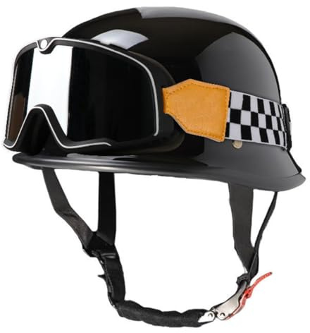 Retrò Elmetto Tedesco Casco Motociclista Caschi Jet ECEDOT Omologato Mezzo Casco Moto Pelle D'epoca Con Occhiali Scooter Universale Uomo E Da Donna Per Street Cruiser 9,M:57-58CM