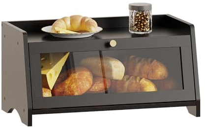 BAMBANG Brotkasten Bambus Schwarz,Brotaufbewahrung Frischhalten Brotbehälter Brotschrank Bread Box Holz,Brotaufbewahrungsbox Brotkorb Brotkästen Brotbox Modern Brot Aufbewahrung