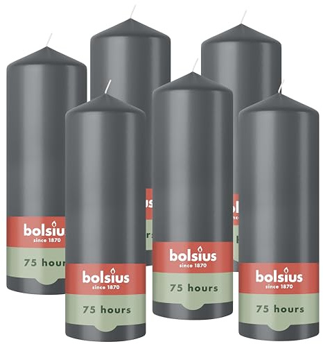 Bolsius - Stumpenkerze - Antrazit - 20cm - Brenndauer 75 Stunden - Mit natürlichen Extrakten - Natürliches Pflanzenwachs - Ohne Palmöl