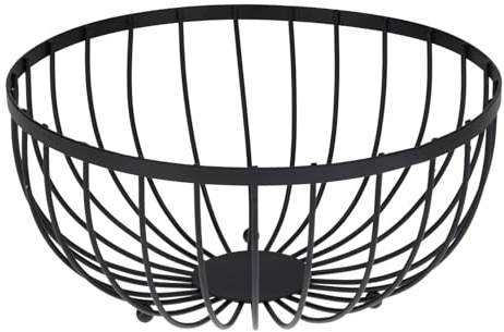 Carousel Home Modern Black Metal Fruit Bowl | Large Round Wire Basket for Kitchen Storage | Fruit & Vegetable Storage Basket - 25cm