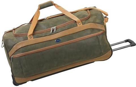 Aerostar 32 Large Lightweight Duffle 2 Wheel Travel Bag Holdall Suitcase Check-in Luggage All Terrain (122L, Brown/Green)