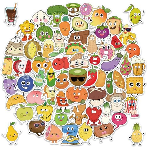 100PCS Cute Food Stickers for Kids – Waterproof Glossy Vinyl PVC Stickers – Fun Cartoon Snacks & Fruits – Ideal for Water Bottles, Laptops, Scrapbooks, Lunchboxes – 6cm Each