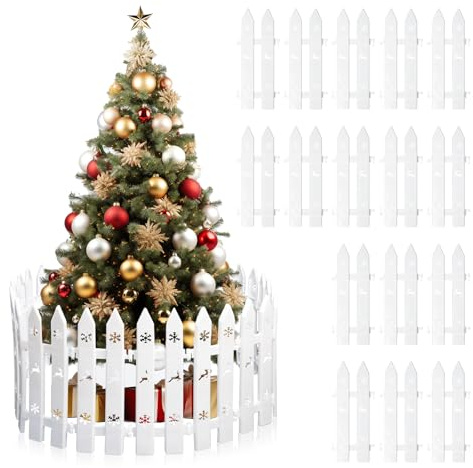 LUBOXIN 16 Pcs Christmas Tree Fences 30 x 10 cm White Plastic Picket Fence | Mini Christmas Tree Gate Snowflake Reindeer Garden Decoration Fence for Holiday Party Office Home Decor