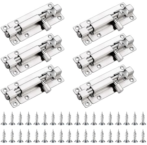 6PCS Sliding Bolt Lock, Door Bolts for Internal Doors, Gate Bolts, with Screws, 3 Inches, Suitable for Indoor Use, Wooden Doors, Windows, Boxes, Cabinets, Fences