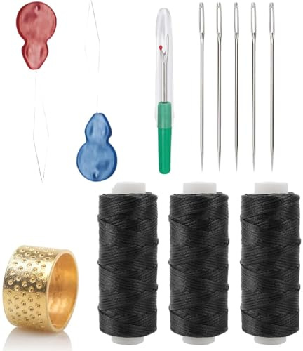 12 Pcs Black Thread and Needle Kit,Hand-Sewing Black Needle and Thread Kit, Strong Sewing Cotton, Professional Sewing Set for Hand-Sewing Fabrics Suitable, Curtains, DIY Accessories