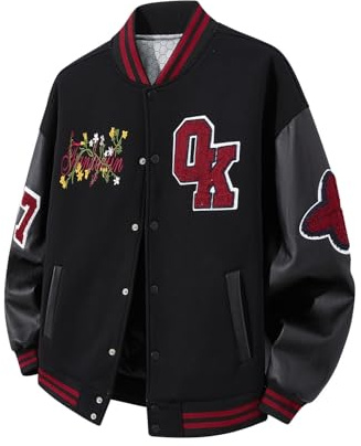 HICKMONBER Chaqueta de Béisbol para Hombre,Hombres Mujeres Clásico Bordado Jacket,Chaqueta universitaria de aspecto retro