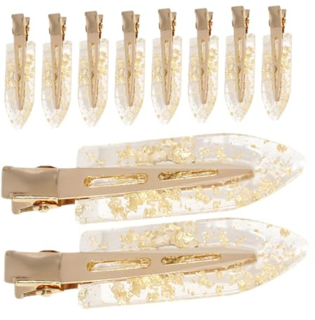 IWOWHERO 10 pièces Lot de Pinces à Cheveux sans Pli Dorées Transparentes Clips Antidérapants et Adolescentes Maintien Sécurisé Dommage pour Coiffure Sportive et Quotidienne