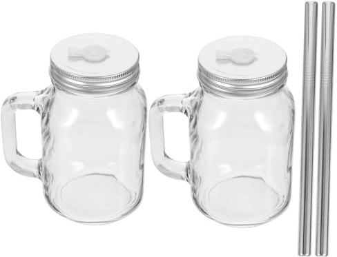 TOYANDONA 2 Juegos De Vaso De Vidrio Con Pajita y Botella De Jugo De Vidrio 650ml Capacidad Resistente Al Desgaste Con Asa Para Oficina, Hogar y Fiestas