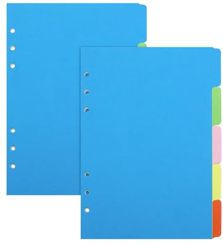 Separadores para carpetas A5, 6 agujeros, 10 hojas/2 juegos de separadores de índices, color en blanco para cuaderno de anillas, cuadernos, planificadores