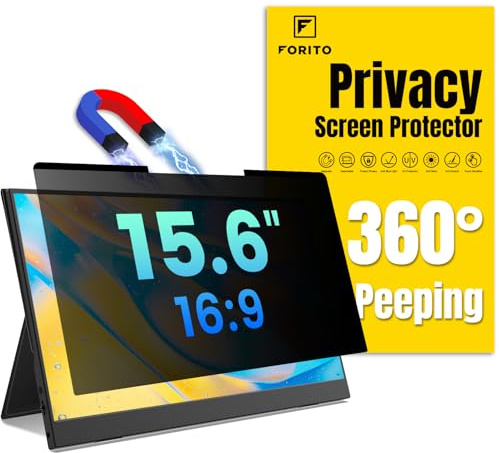 F FORITO Magnetic Laptop Privacy Screen 15.6 inch 16:9, 360° Anti Peeping Removable Anti Glare Blue Light Filter Compatible with All 15.6” 16:9 Laptops Portable Monitors