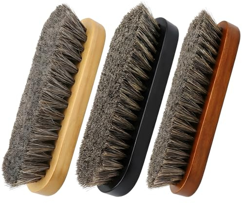 3 Schuhbürste, Schuhbürsten Set mit Rosshaarbürsten für Leder und Wildleder, Schuhpflegeset mit DREI Bürsten zur Schuhe Pflege