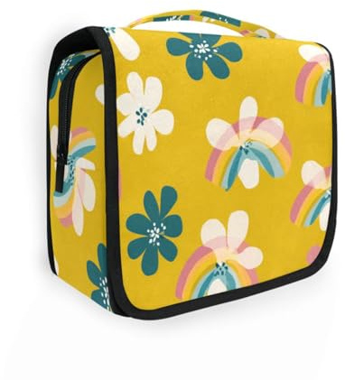 Yoogain Azalea Yellow Rainbow bag for traveling with hanging hook Essentials makeup case with Compartments & Handle