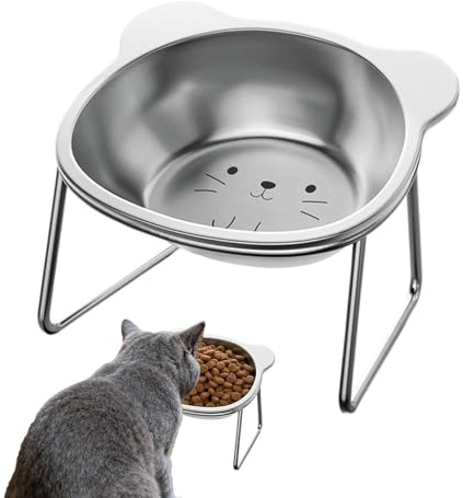 Cuenco para Gatos - 12,5x11x11,5cm Elevado De Acero Inoxidable | Plato para Mascotas Apto para Bigotes En Ángulo, para Gatitos, Cachorros, Alimentación, Uso En Interiores Y Exteriore