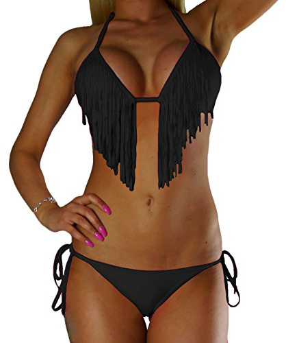 ALZORA Bikini dam fransar tofs fransar band set topp och byxor, 10195