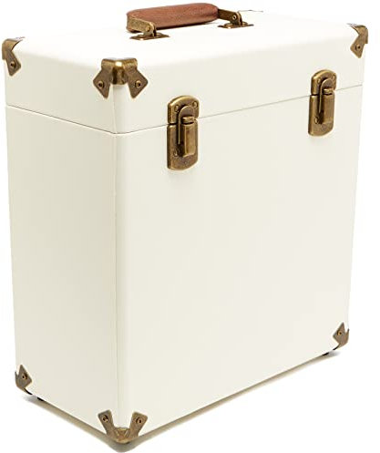 GPO CASE12 Tragbares Aufbewahrungsbox für 12 Schallplatten (für bis zu 30 Vinyl-Schallplatten), Creme