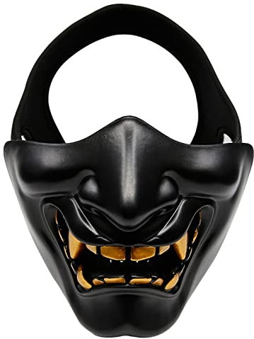 (Black) - Aoutacc Airsoft Half Face Masks, Evil Demon Monster Kabuki Samurai Hannya Oni Half Face Protective Masks Masquerade Ball, Party, Halloween, Cs War Game