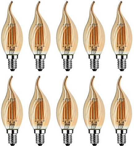 MENTA E14 LED Kerzenform, 10er Pack Kerze Lampe, 4W Ersetzt 40 Watt, 2700K Warmweiß, Filament Fadenlampe, 220-240V AC, 400lm, 360° Abstrahlwinkel, Nicht Dimmbar, Retro Lampe