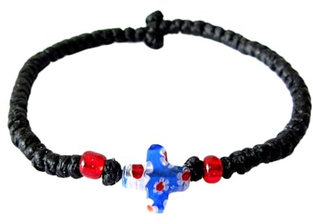 IconsGr Handgefertigtes christlich-orthodoxes Komboskoini Chotki Gebetsseil Armband schwarzes Muranoglas