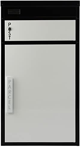 Safepost 65 TIAMAT Paketbriefkasten - mit Paketfach - Standbriefkasten - Exklusivmodell (schwarz/weiß mit 2 Schlüssel)