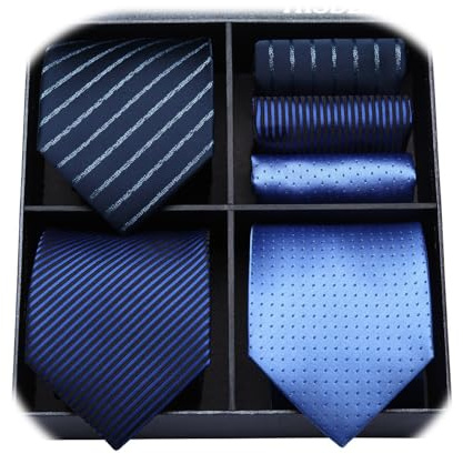 HISDERN Lot 3 PCS Ties for Men Business Ties and Pocket Square Sets with present Box Classic Silk Tie Collection & Handkerchief