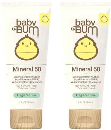 Baby Bum Mineral Sunscreen Lotion - SPF 50 - UVA/UVB Face and Body Protection - Fragrance Free ââ‚¬â€œ Safe for Sensitive Skin- Travel Size - 3 FL OZ (Pack of 2)