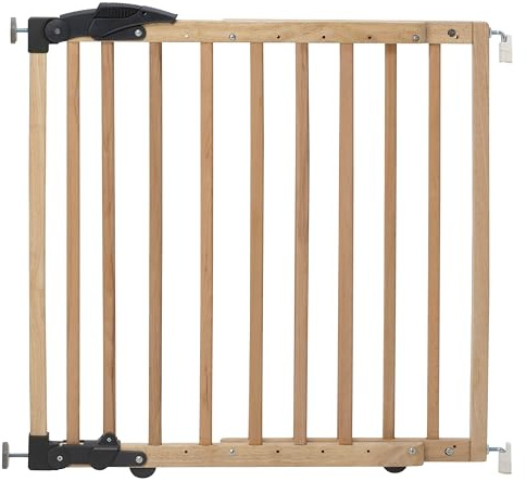 Geuther Treppenschutzgitter ohne Bohren, 68‑102 cm | Flexibles & klemmbares Kinderschutzgitter I Türgitter Baby aus Holz, massiv I Türschutzgitter ohne Bohren mit Sicherheitsverschluss I Farbe Natur