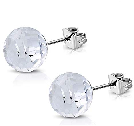 BlackAmazement 2er Set Ohrstecker Ohrringe Kugel Ball Facetiert Kristallperle Diskokugel Silber klar blau rosa türkis klar Regenbogen Damen