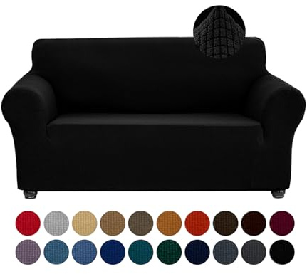 Joccun Stretch Loveseat Couch Cover Slipcover, 1-Piece Sofa Cover for 2 Cushion Couch Spandex Jacquard Washable Furniture Protector Cover for Living Room,Kids,Pets（Loveseat,Black）