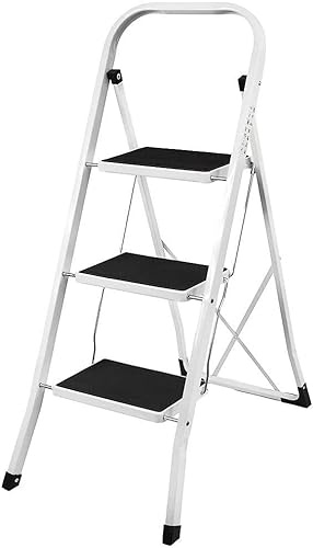 2 3 4 Step Steel Portable Folding Ladder Foldable Stepladder Anti Slip Ladders for Kitchen Home Office Shop Garage (3 Step Ladder)
