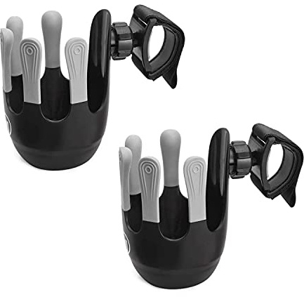 Wicked Chili 2X Portabiberón para Carrito de bebé, Portavasos para Manillar de Cochecito, Soporte para Vasos, Botellas, latas con articulación de 360° y Cinta de Agarre