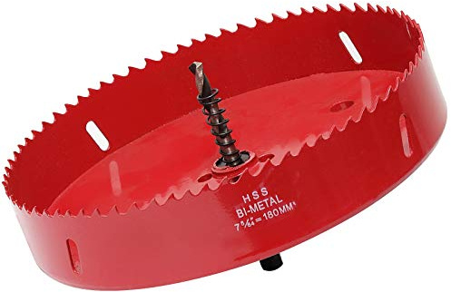 Lochsäge, 180 mm, HSS Bimetall, rote Oberfläche, Maislochschneider in 30 mm Schnitttiefe für Holzplatten, weiche Metallbleche, Trockenbauwände und Kunststoff