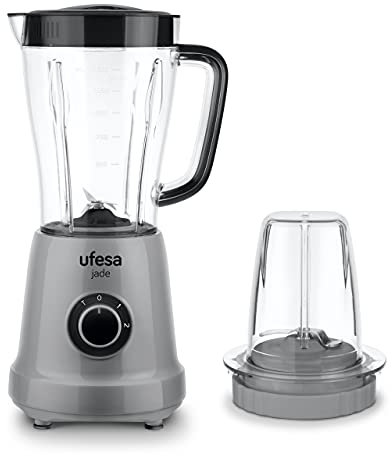 Ufesa BS4709 Jade Frullatore da Tavolo + Accessorio Macinino per Spezie, 500W, Caraffa da 1,5 L, 2 velocità + TURBO, 4 Lame in Acciaio Inox, BPA Free
