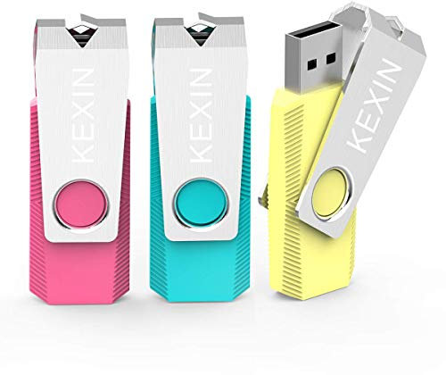 KEXIN 3 Pack 64GB USB Flash Drive 2.0 USB Stick Memory Stick Swivel Thumb Drive External Data Storage Stick Pen Drive USB Flash Drives with LED Light (64gb, 3 Colors: Pink Yellow Cyan)