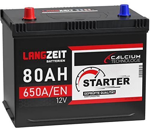 LANGZEIT ASIA Autobatterie 12v 80Ah Batterie Plus Pol Links ersetzt 70Ah