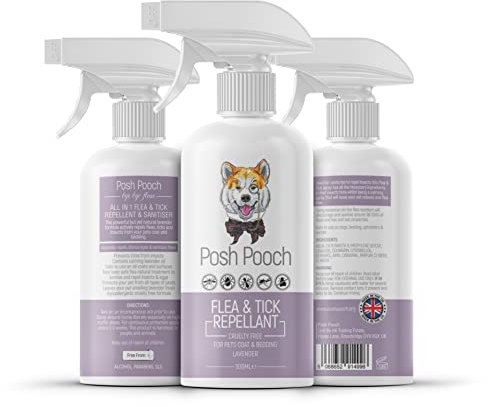 Flea and Tick Prevention Spray For Dogs & Home | Natural Posh Pooch ® Repels & Sanitising Insect, Mite, Flea & Tick Prevention Spray | Helps Against Pest Bites | For Bedding, Pets Coat & Upholstery