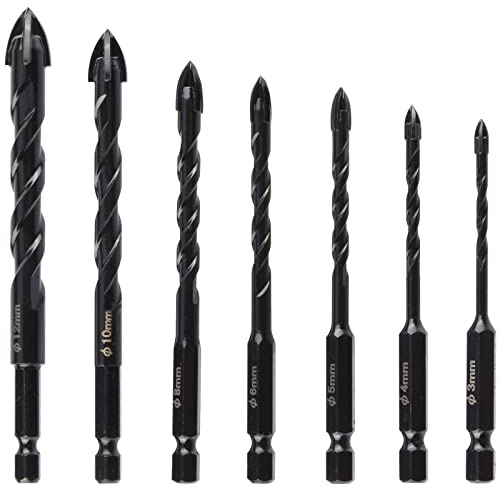 Bestgle 7pcs Fliesenbohrer Betonbohrer Set, Glasbohrer Keramikbohrer mit Sechskantschaft Steinbohrer Glasbohrersatz Fliesenbohrer-Set für Glas Fliesen Spiegel Beton 3/4/5/6/8/10/12mm