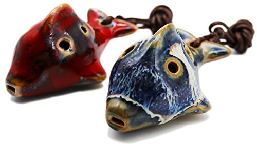 6 Hole Ocarina Fish Shaped Ocarina Alto C Ceramic Ocarinas Instrument C Key Pack of 2 Red and Blue Ceramic Decor