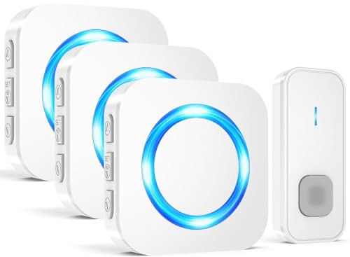 SURFOU Timbre Inalámbrico Exterior Impermeable, Enchufable Doorbell para Casa con LED de Flash, Alcance a 400M, 5 Volumen Ajustable, 55 Melodías, 1 Transmisor y 3 Receptores, Blanco